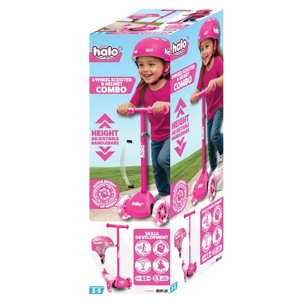 HALO Rise Above Jr 3 Wheel Scooter & Helmet Pink for Indoors