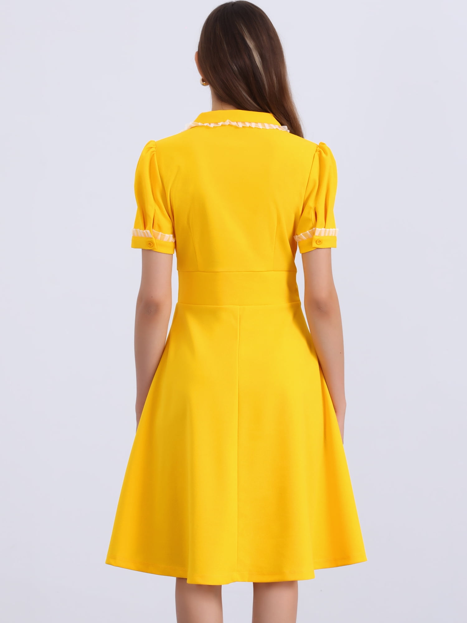 DARING DIVA Women's Vintage Puff Sleeve Peter Pan Collar Dress XL Yellow