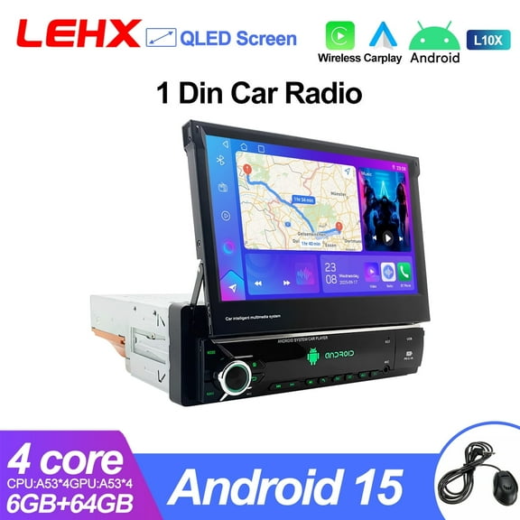 LEHX L10X 1 Din Android 15 6G 64GB Auto Universal Car Radio 7" QLED Retractable Screen Multimedia Player Stereo GPS 4G Carplay 1din Audio Autoradio