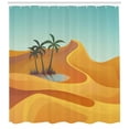 thumbnail image 2 of Oasis Shower Curtain, Cartoon Style Hills and Palm Trees Destination with a Pond Nature Themed Illustration, Fabric Bathroom Set with Hooks, 69W X 84L Inches Extra Long, Multicolor, by Ambesonne, 2 of 2