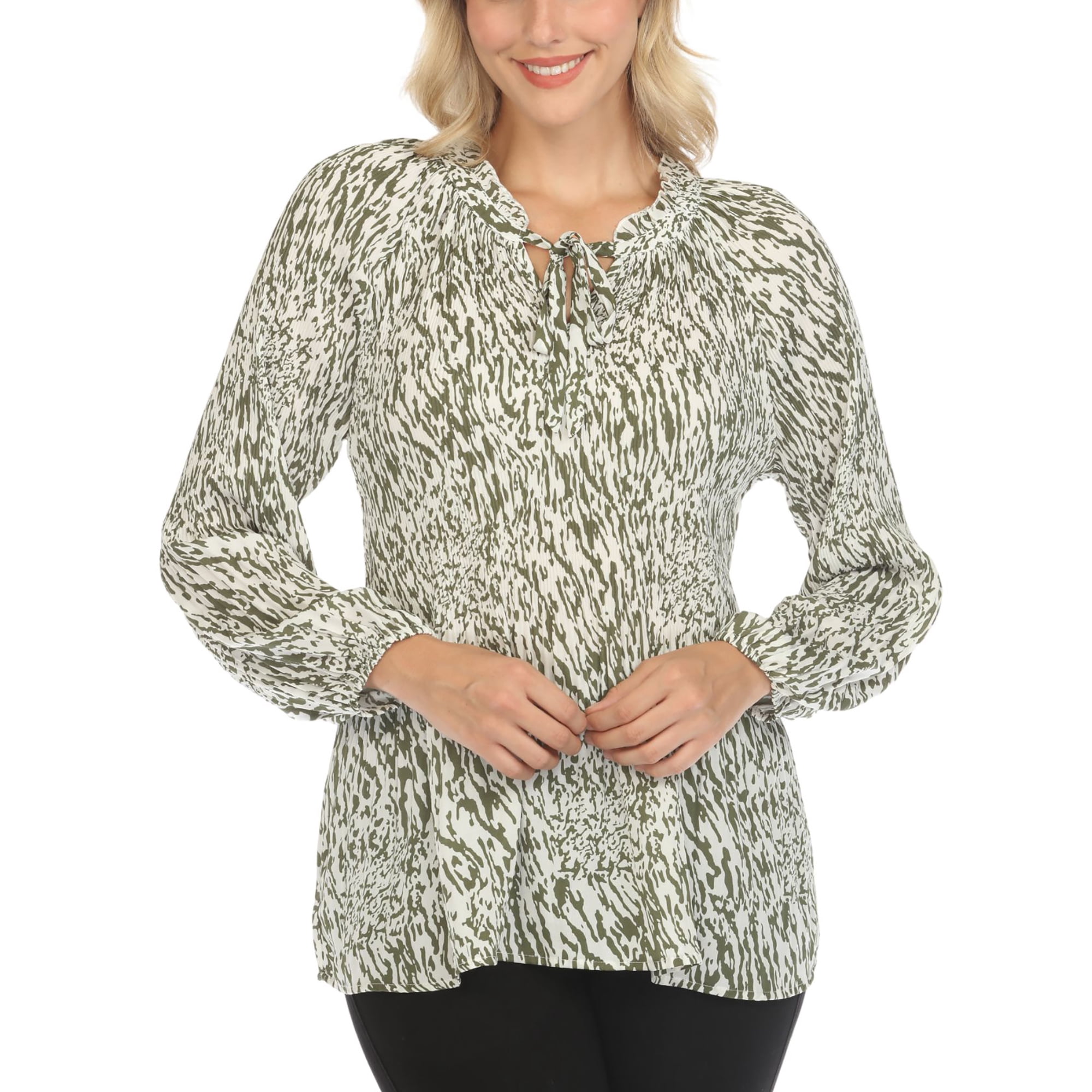 White Mark Women's Printed Peasant Chiffon Blouse