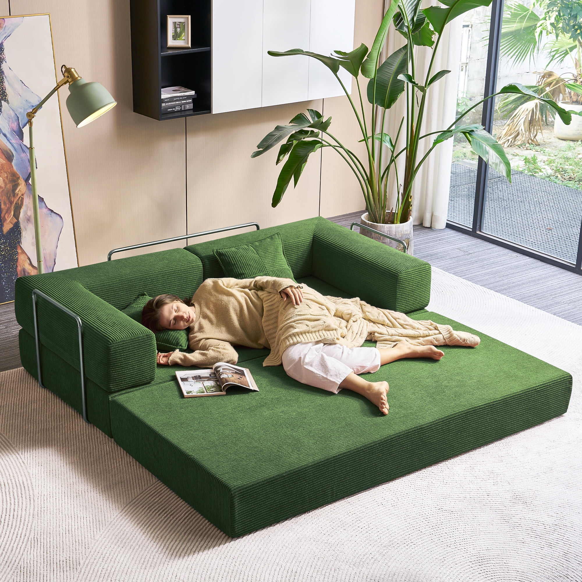 YINIX 81.6" Sleeper Sofa with Two Pillows, Comfy Modular Convertable Sofa Couch for Living Room, Small Spaces, Green