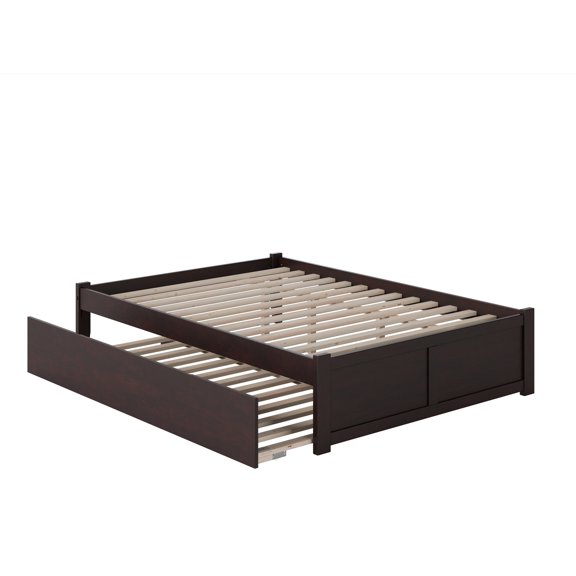 Solid Wood King Platform Bed with Trundle & USB -Design, Espresso Finish