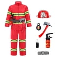 thumbnail image 3 of CUZIBR Boys Firemen Outfits Halloween Career Dress-Up Party Clothes Coat And Pants With Accessories 8 PC Set Cool Trick Or Treat Wear,Red,14-15 Years, 3 of 7