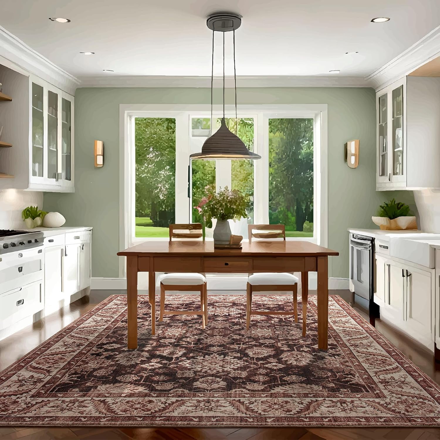 Homore Vintage Boho Traditional Oriental Faux Wool Area Rug, 5' x 7', Reddish brown