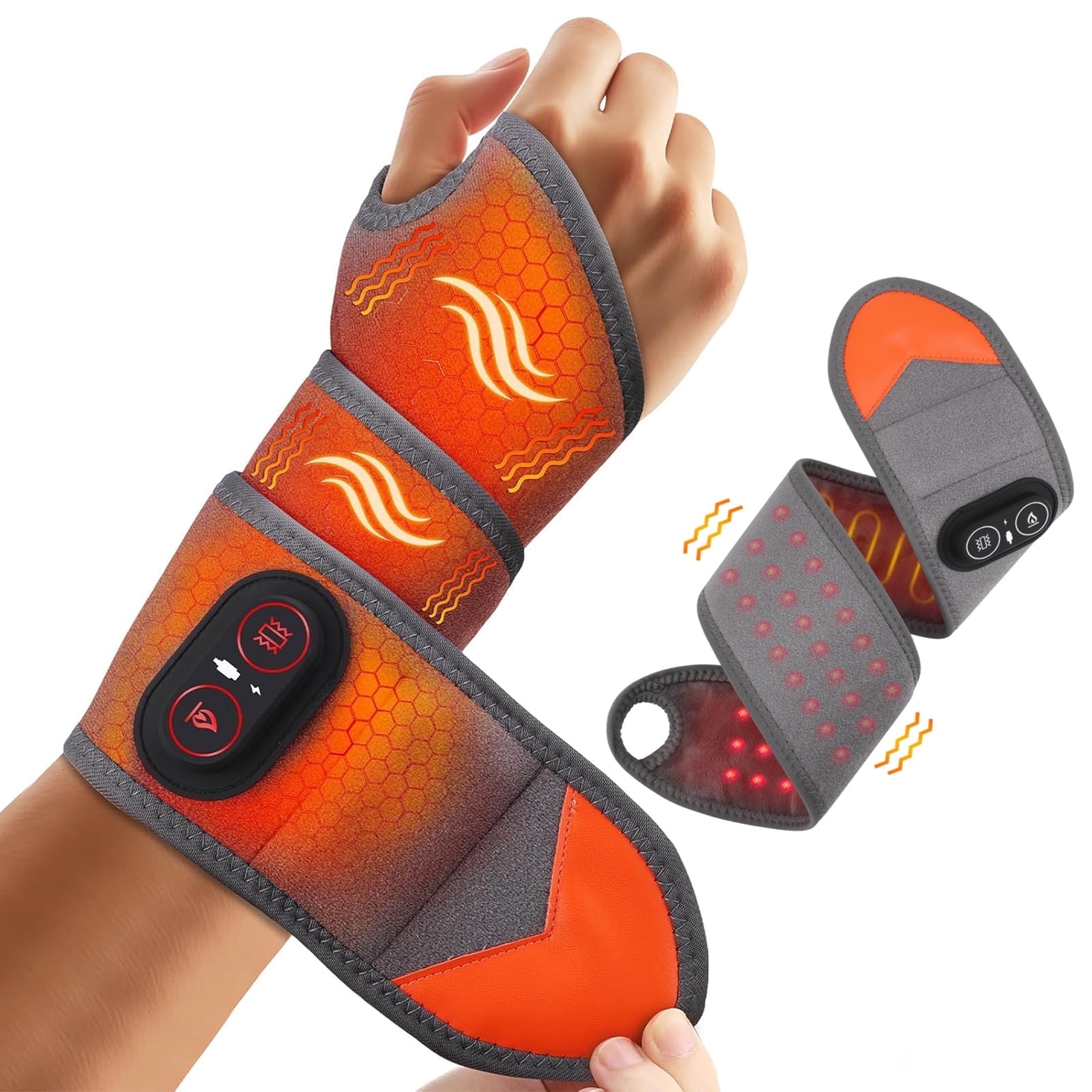 Cordless Wrist Heating Pad Massage, Heated Wrist Massager for Carpal Tunnel Relief, Hand Warmers and Hands Massager, 3000mAh Rechargeable Heated Wrist Brace for Woman Man and Elder