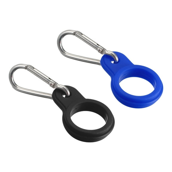Uxcell Silicone Water Bottle Clip with Buckle, 2 Pack Drink Holder Hook Keychain Clip Ring, Black Blue