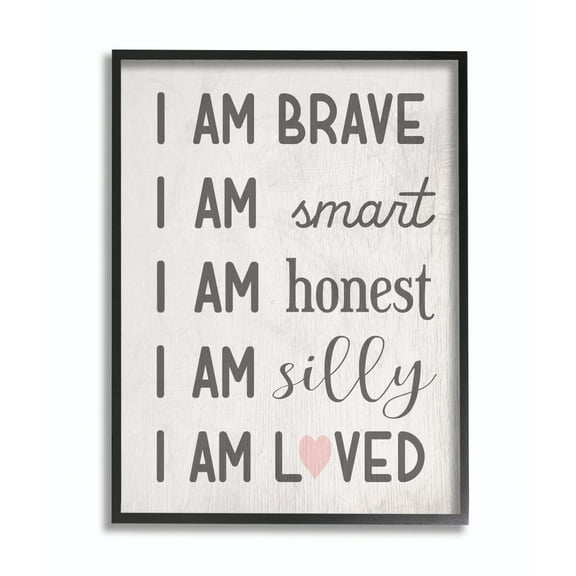 I am Loved Family Kids Word Pink Design Oversized Framed Giclee Texturized Art by Daphne Polselli