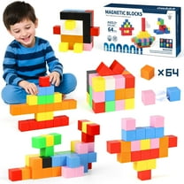 Huge Wave 64 PCS Magnetic Blocks for Kids, Montessori Toys Magnetic Building Blocks, 3D Magnetic Cubes, Sensory Toys Birthday Gifts for Kids Ages 3-8