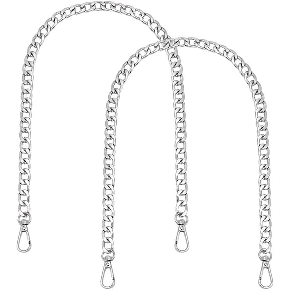 2pcs 24 inch Bag Chain Strap Replacement Silver Flat Chain Strap Alloy Handbag Chain Straps Metal Replacement with Swivel Clasps