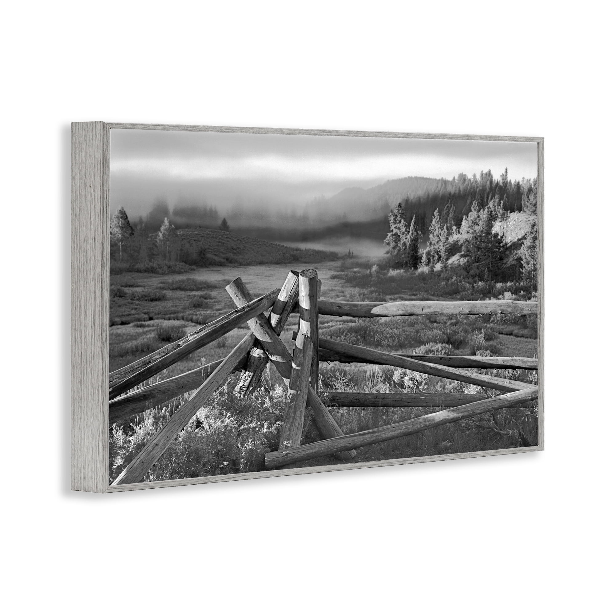 Grand Tetons Fence Beyond Gray Framed Giclee Art, design by MJ Photography