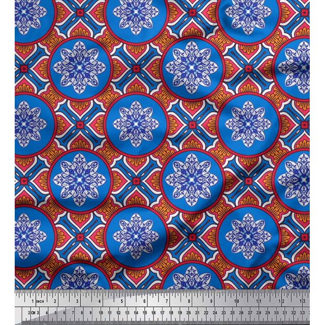 Soimoi Cotton Poplin Fabric Floral Mandala Fabric Prints by Yard 56 Inch Wide