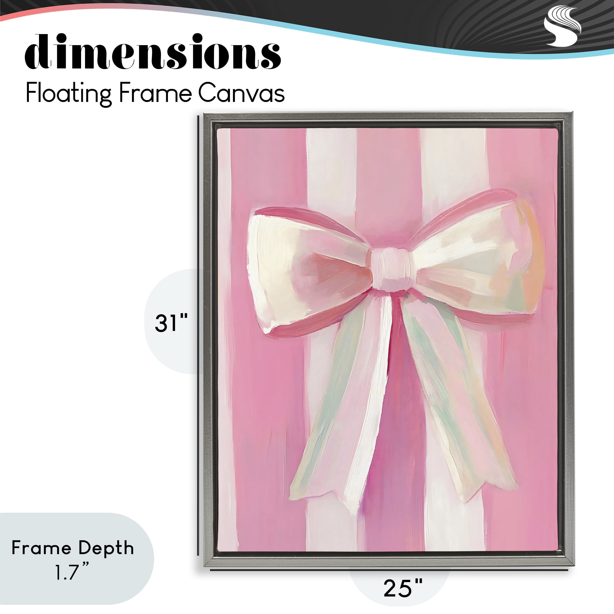 Stupell Industries Preppy Pink Bow on Stripes Gray Framed Floater Canvas Wall Art, design by The Prints Vibe