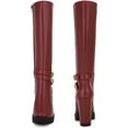 thumbnail image 5 of BLISSFUL STEP Women's Ankle Boots Faux Leather Knee High Buckle Chunky Heel Zip Up Boots Burgundy 9, 5 of 6