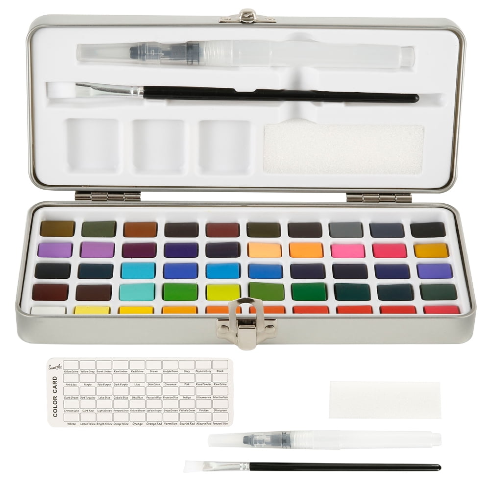 Watercolor Paint Set,50 Assorted Pigment Colors with Water Brush in