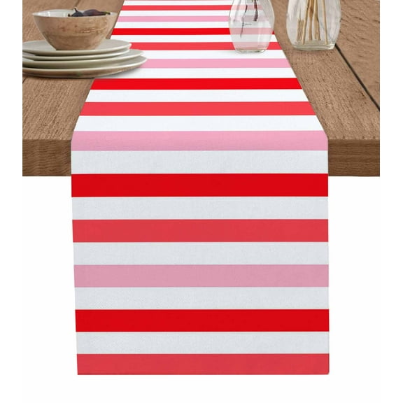 ERUNPONLY Red Pink Striped Table Runner - 108 Inch Long Farmhouse Stripes Simple Art Cotton and Linen Blended Dress Scarves Farmhouse Table Runner for Kitchen Dining, Coffee Table, 13"x108"