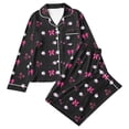thumbnail image 2 of FASHOFT Satin Halloween Pajamas for Women Set Long Sleeve Button Down Sleepwear 2 Piece Nightwear Womens Pajama Set Black L, 2 of 3