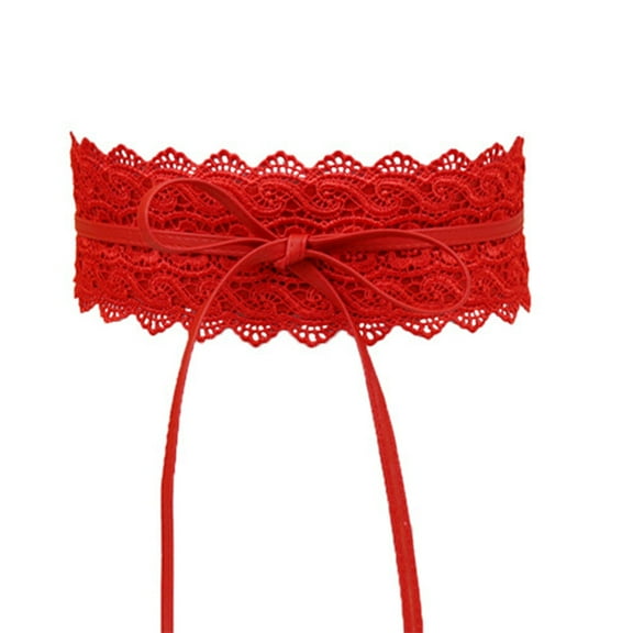 Supvox Red Lace Waist Belt Wide Band Adjustable Corset for Dress Decoration
