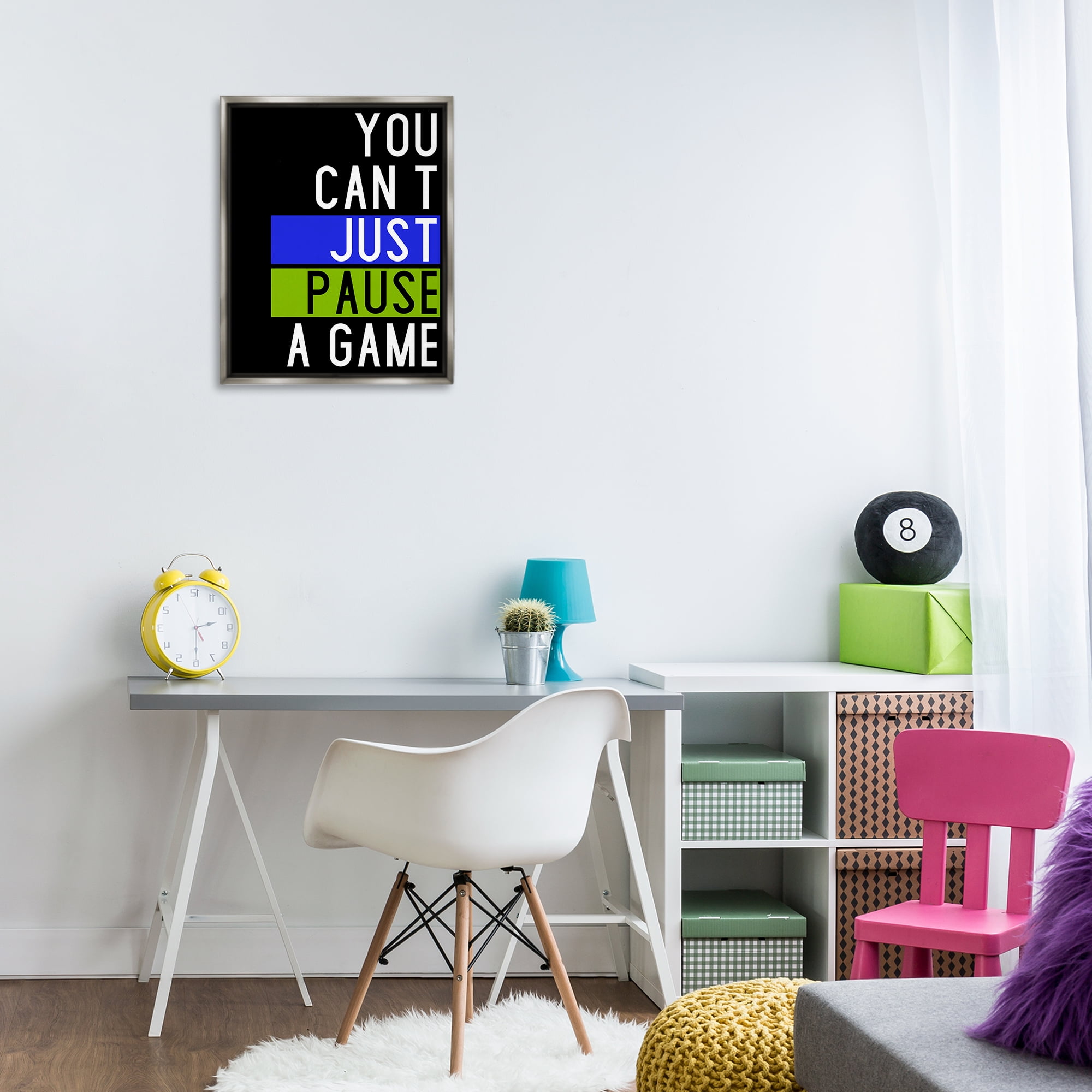 Stupell Industries Can't Pause a Game Typography Painting Gray Floater Framed Art Print Wall Art, 17 x 21