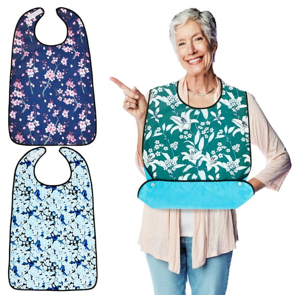 3 Pcs Adult Bib Waterproof Polyester Elderly Eating Bib with Crumb Catcher Washable Clothing Protector for Women Men Senior