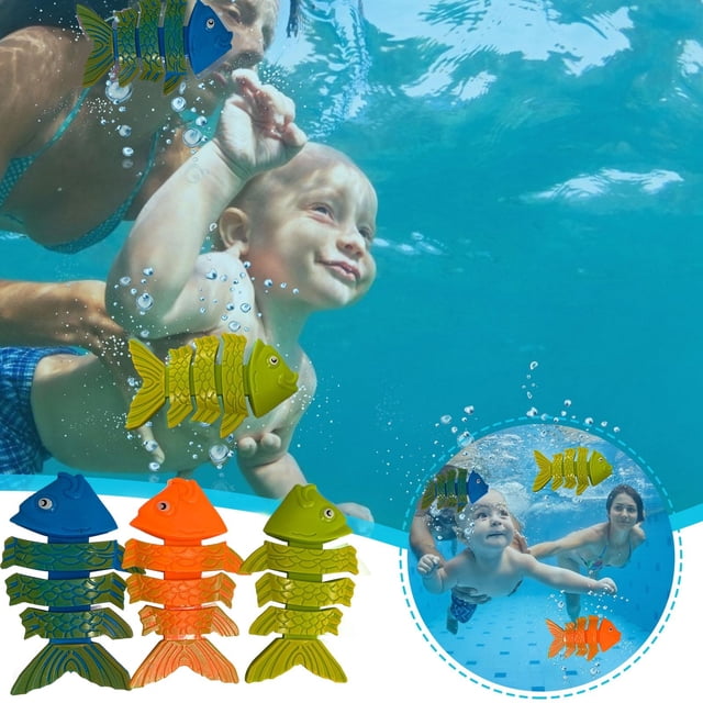 Ohmyroo 3-Piece Sinking Fish Bone Toys Colorful Underwater Pool Diving Rings For Swimming Skill Training And Summer Water Recreation