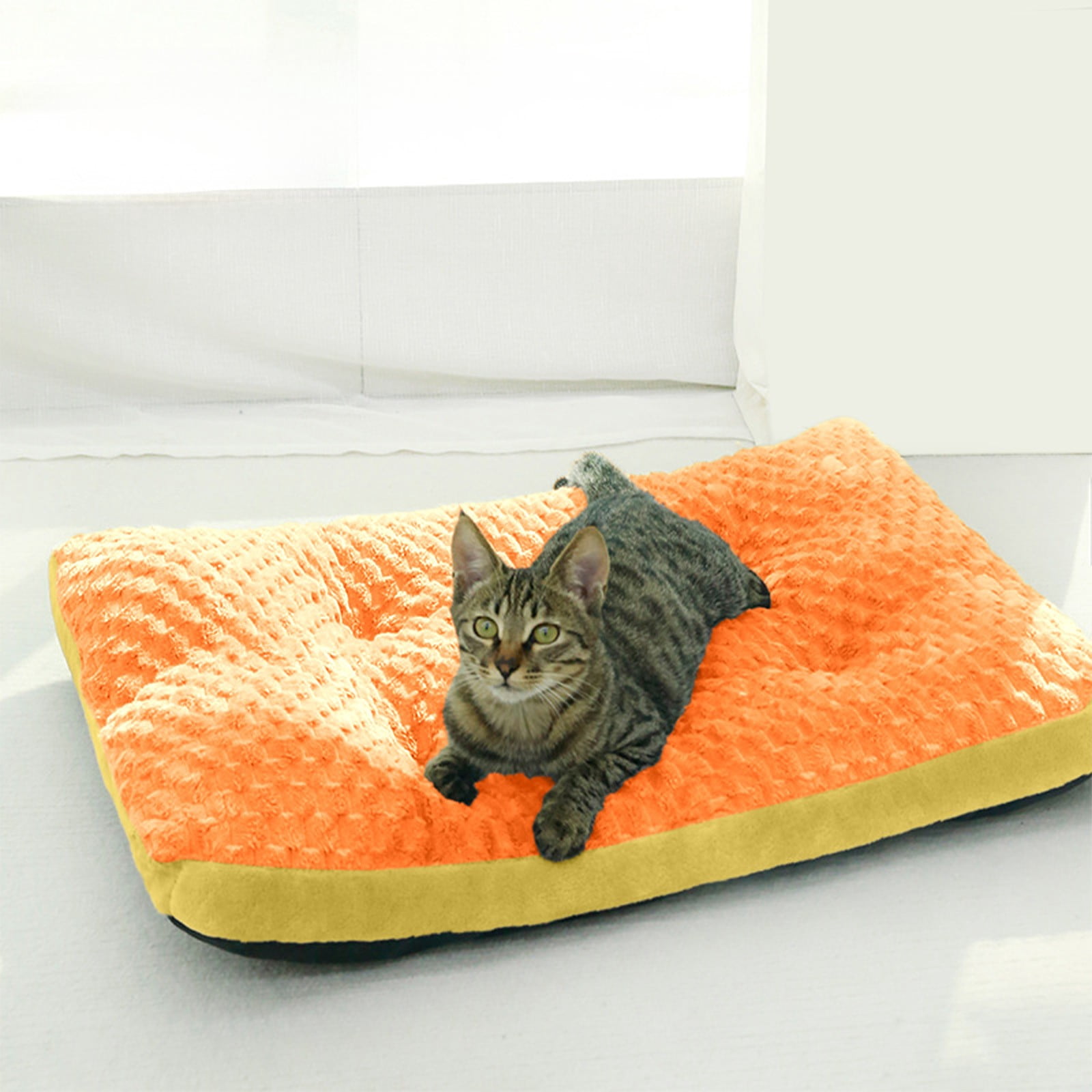 Orange 50X30Cm Pet Bed Mat, Deep Sleep Orthopedic Cushion For Small Dogs Cats, Washable