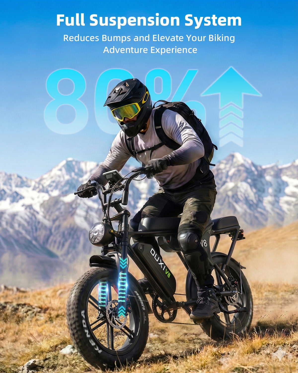OUXI V8 Max Electric Bike for Adults, 48V 30Ah Battery 20" Fat Tire Electric Mountain Fat Tire Ebike 750W 28MPH, UL2849
