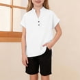 thumbnail image 2 of Girls Cotton Linen Henley Top Summer Blouse Short Sleeve Casual Shirt Solid White for Girls 4-14,Size 7 T, 2 of 9