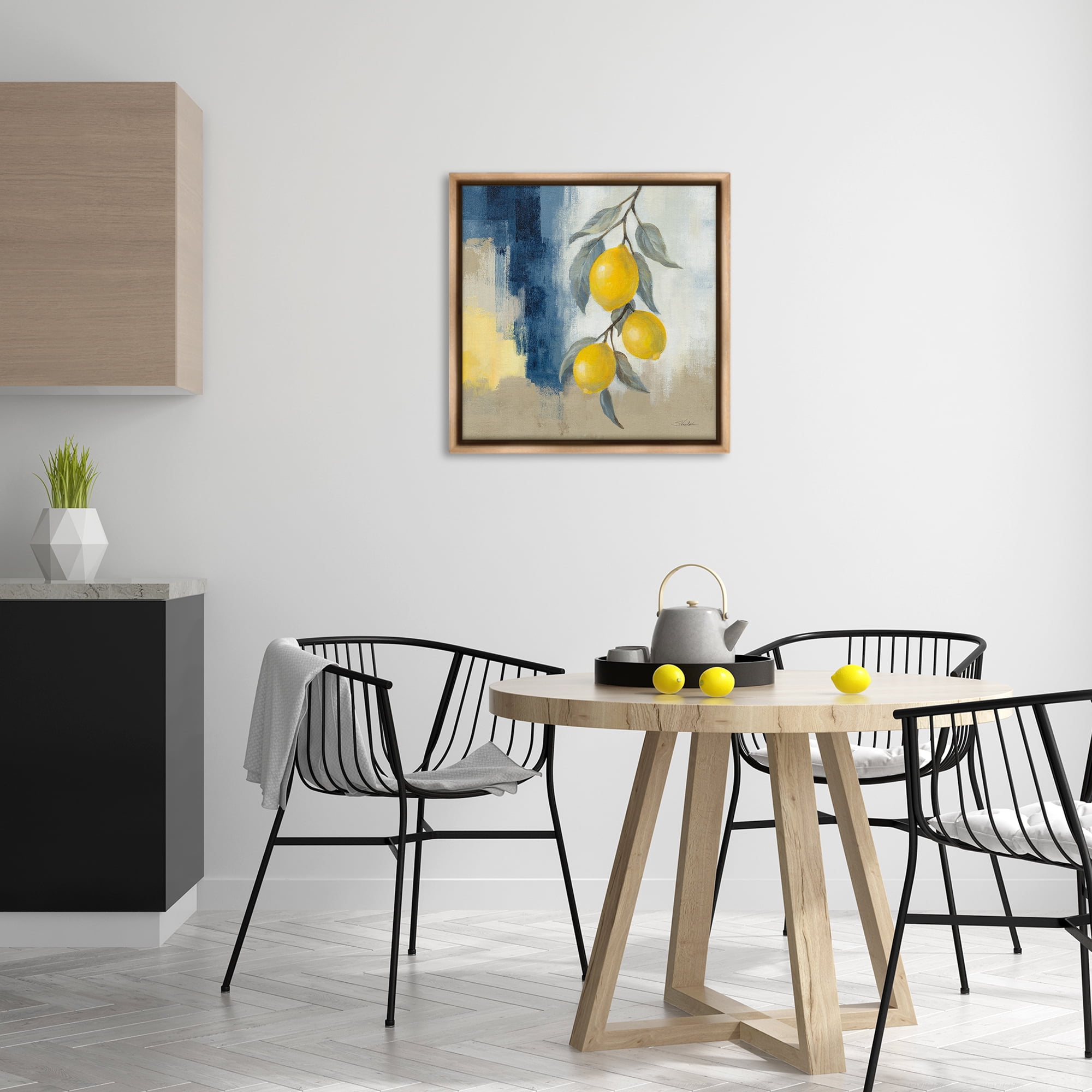 Stupell Industries Kitchen Lemons Hanging Food & Beverage Painting Brown Floater Framed Canvas Art Print Wall Art, 25 x 25