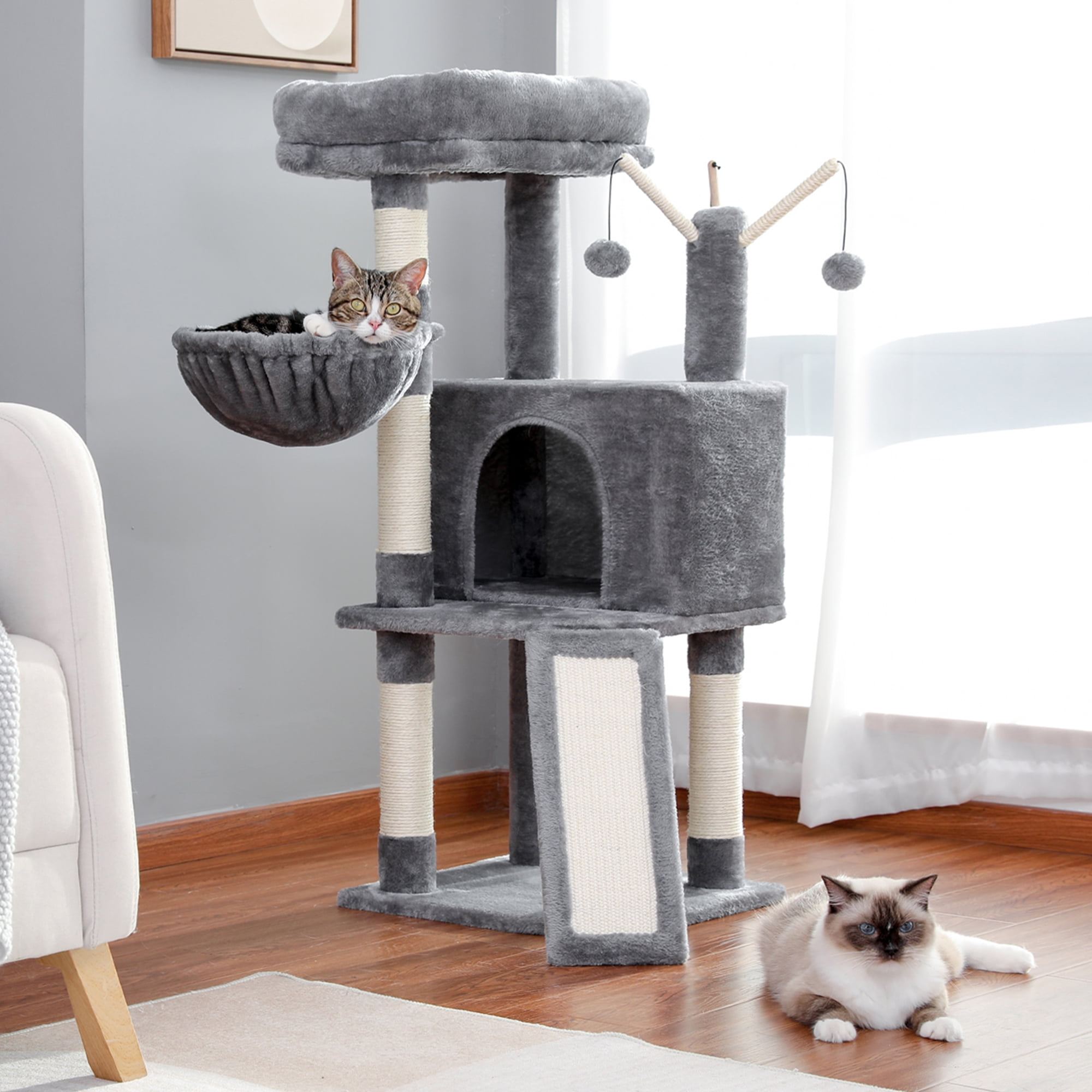 Pefilos 41" Cat Tree Tower for Indoor Cats, Multi-Level Cat Condo House with Cozy Plush Perches Cats Play House, Gray