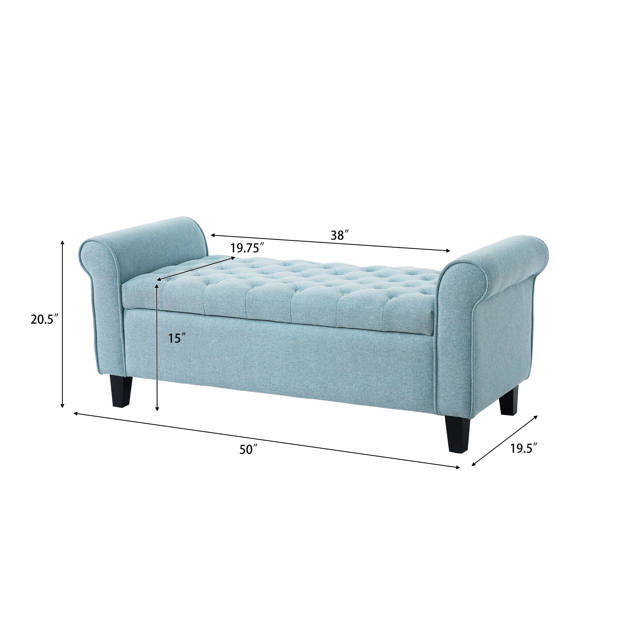 Christopher Knight Home Storage Bench with Rolled Arms and Button Tufted Seat, Light Blue