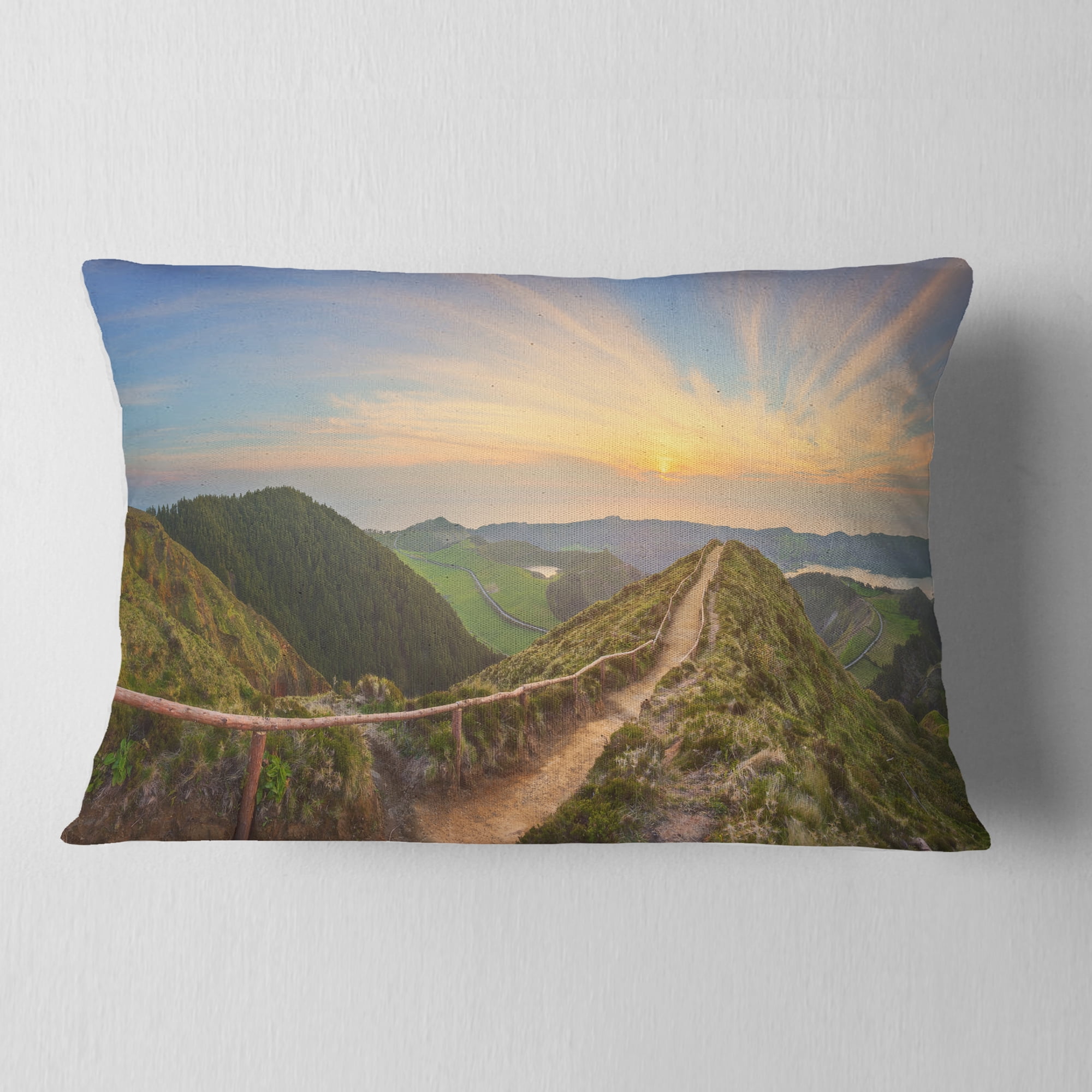Designart Hiking Trail and Beautiful Lakes - Contemporary Landscape Printed Throw Pillow - 12x20