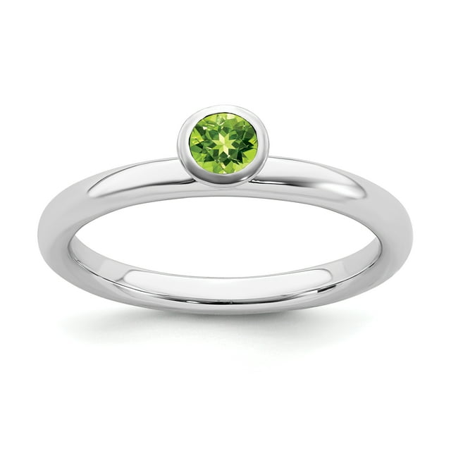 925 Sterling Silver 4mm Round Peridot Stackable Ring Birthstone August Gemstone