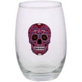 thumbnail image 4 of SET OF 3 Day of the Dead Stemless Skull Flower Wine Glasses, 15 oz glass Halloween Gasparilla, 4 of 4