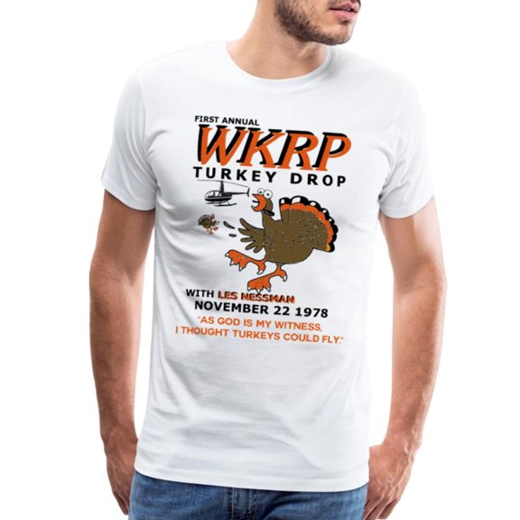 Simple Fit Wkrp Turkey Drop With Les Nessman Thanksgiving Men'S T-Shirt