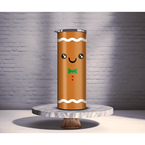 Gingerbread man Tumbler. 20 oz skinny tumbler holiday themed cup. Insulated steel, themed cup