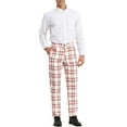thumbnail image 2 of INSPIRE CHIC Men's Dress Pant Flat Front Stretch Business Plaid Pants 28 White Red, 2 of 7