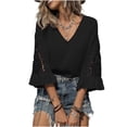 thumbnail image 2 of ZHYou Blouses for Women V Neck Pullover Lace Hollow 3/4 Sleeve Tops Summer Fall Business Casual Shirts,Black,Size L, 2 of 7