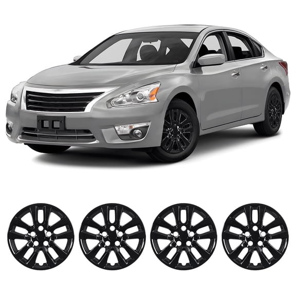 16 inch Hubcaps for 2013-2018 Nissan Altima Sedan, Snap-On Black Lacquer Design 16 inch Steel Wheel Cover(4 Pack)