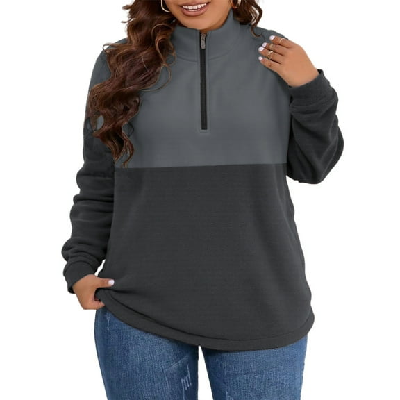 LOSYOS Women Plus size Autumn&Winter Tops Trendy Oversized Zip Up Long Sleeve Pullover Cozy Shirt