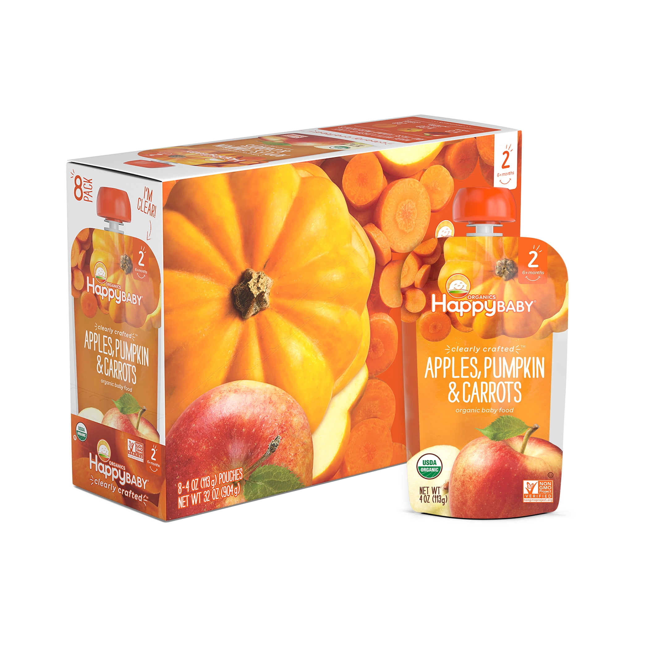 (8 Pouches) Happy Baby Organics Apples, Pumpkin & Carrots Baby Food, 4 Oz