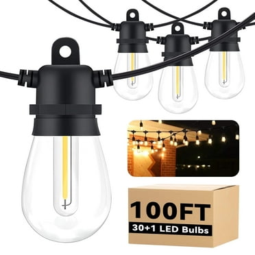 PHOPOLLO 100FT Outdoor String Lights,  with 30 S14 Shatterproof Bulbs, Waterproof, Connectable, for Porch Decor