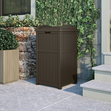 Suncast - Trash Hideaway Outdoor Patio Garbage Waste Trash Can Bin - Java