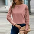 thumbnail image 6 of Sevevn Women's Casual Stitching Long Sleeve Solid Color Round Neck Top Pink S Great Gifts for Less, 6 of 9
