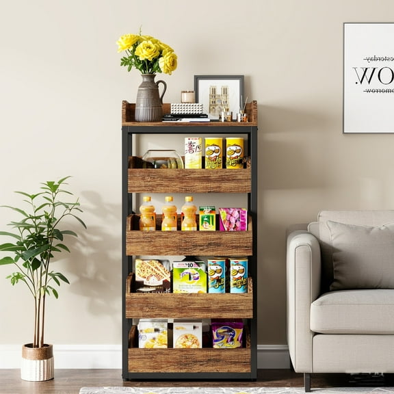 Tribesigns46 in. Wood Fruit and Vegetable Storage Rack, 5-Tier Pull-Out Pantry Cabinet,Utility Snack Stand Fruit Basket Stand Shelf Organizer for Kitchen, Living Room,Rustic Brown