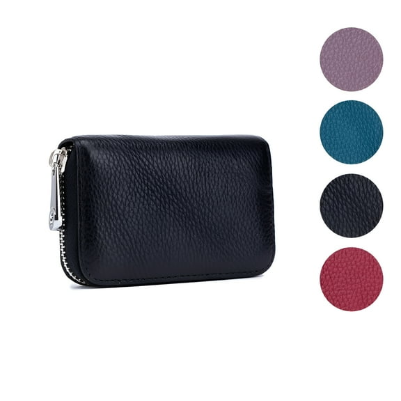 GASTROPOD RFID Blocking 12 Card Slots Leather Mini Credit Card Wallet Purse with Zipper-Black