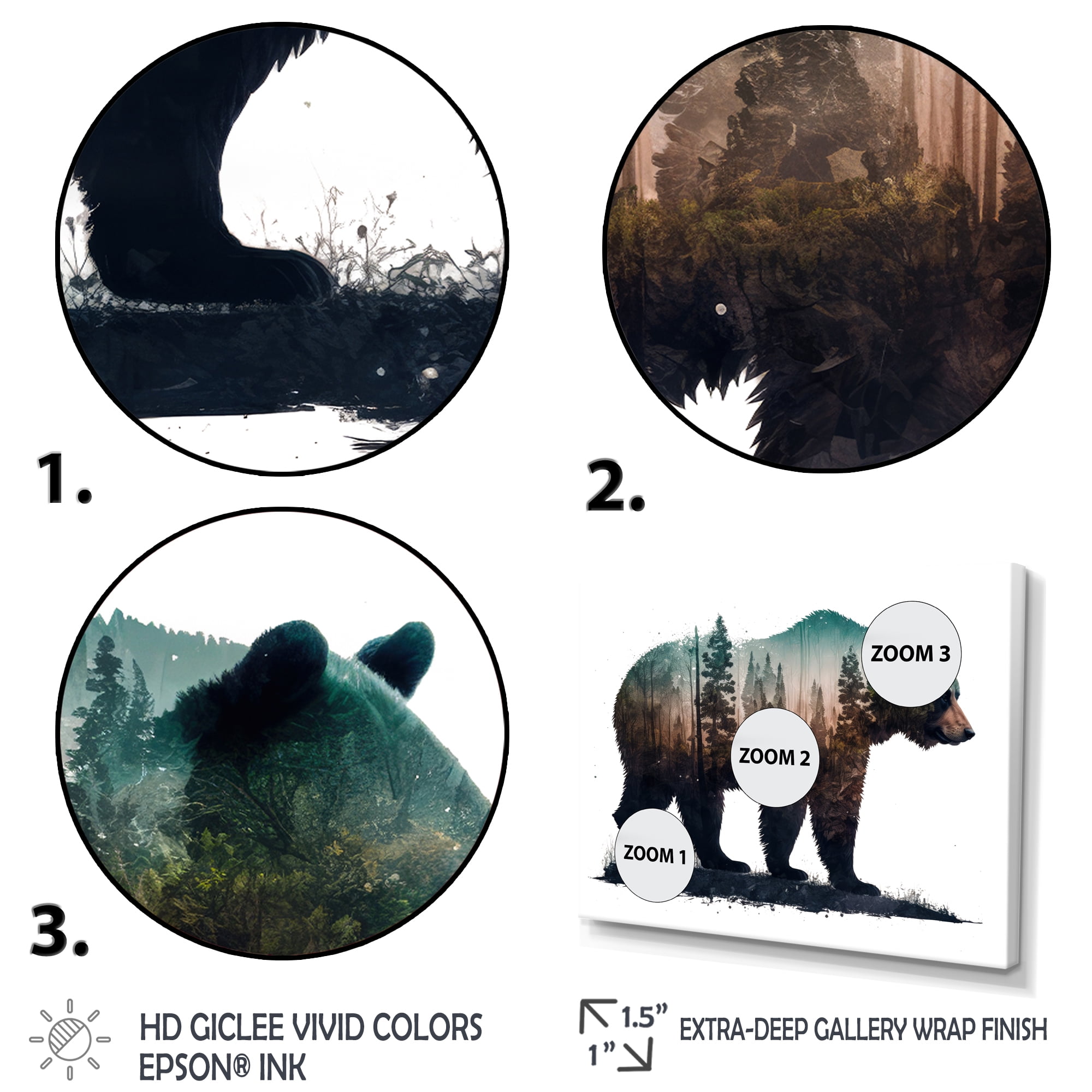 Designart Double Exposure Of A Bear With Forest II Canvas Wall Art