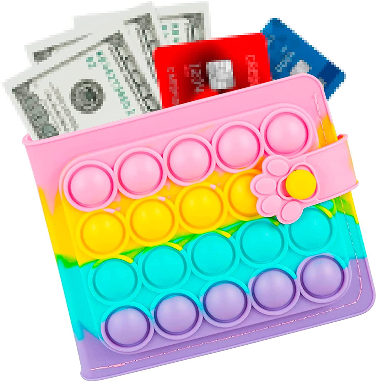 Pop Purse Wallet, Girls Women Fidget Pops Poppet it Cute Mini Small Rainbow Wallets Coin Pocket