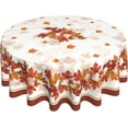 thumbnail image 4 of Fall Round Tablecloth 60 Inch, Autumn Maple Leaves Table Cloth for Rustic Farmhouse Kitchen Decor, Wipeable Polyester Fabric Table Cover for Holiday Party, 4 of 6
