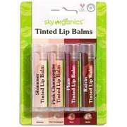 Sky Organics Tinted Lip Balms for Lips to Moisturize, Soften & Add A Wash of Color, Four Assorted Shades, 4pk.